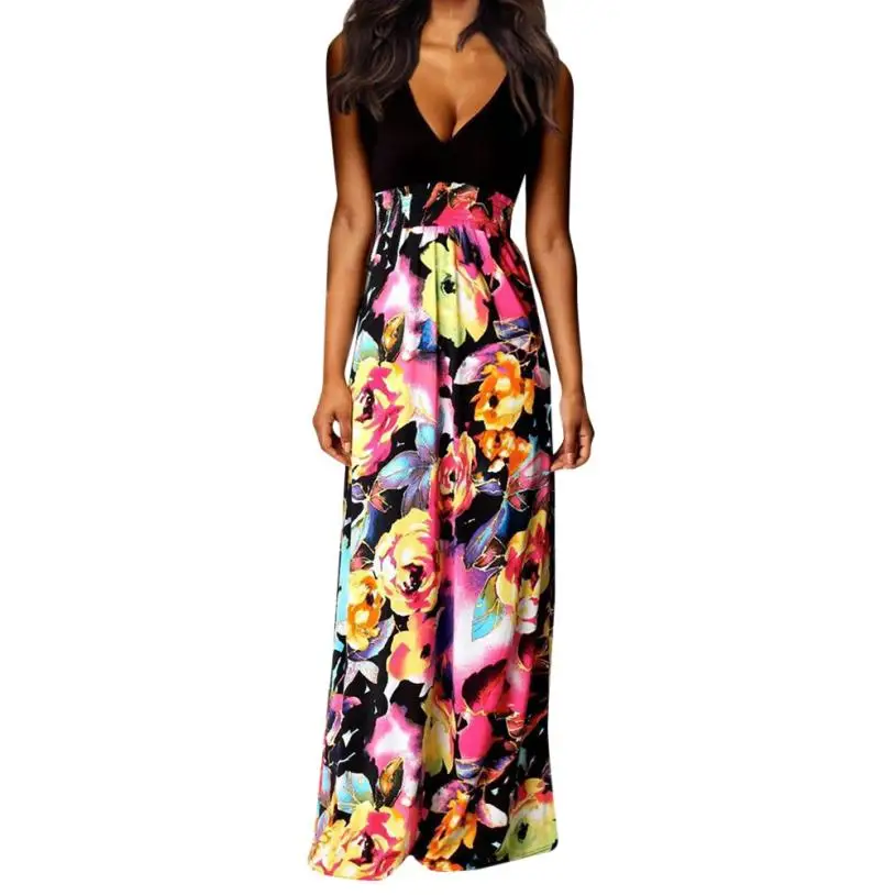 Женское пляжное длинное коктейльное платье с v-образным вырезом и цветочным