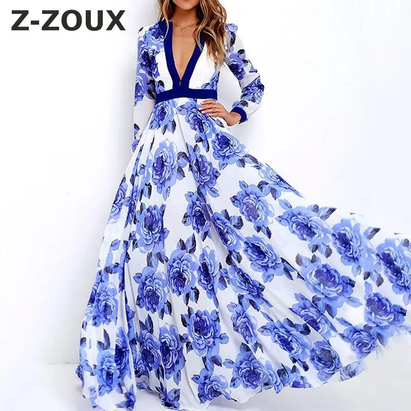 Z-ZOUX женское платье с v-образным вырезом и принтом винтажное большого размера