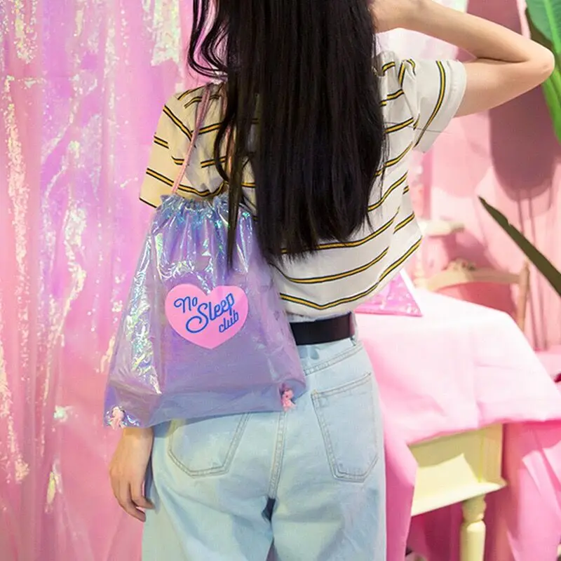 Bentoy Laser Girls Backpack Hologram Milkjoy Fashion Bundle pocket Korea New String Backpacks Beauty Travel Shining Student Bag | Багаж и