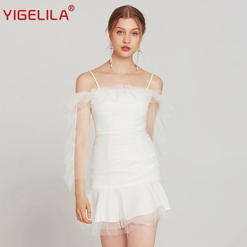 YIGELILA/модное женское Сетчатое платье на бретельках белого цвета летнее