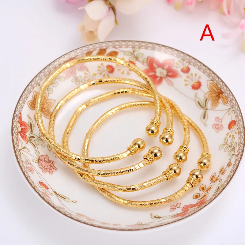 

24k Gold Bangle for Women Gold Dubai Bride Wedding Ethiopian Bracelet Africa Bangle Arab Jewelry Gold Charm kids Bracelet