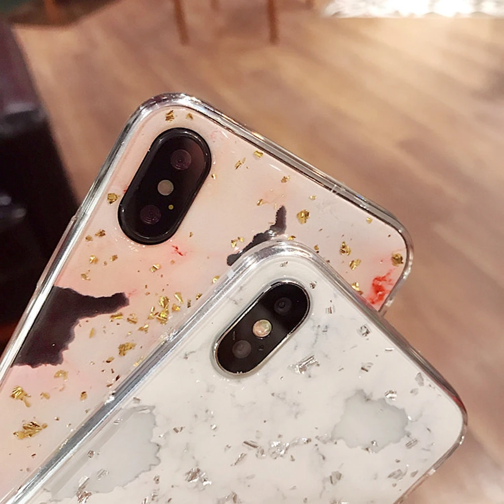 Блестящий чехол из золотой фольги для iPhone 7, 8 Plus, X, XS, XR Max, роскошный блестящий Мраморный чехол для iPhone 6, 6 s, Модный мягкий чехол из ТПУ