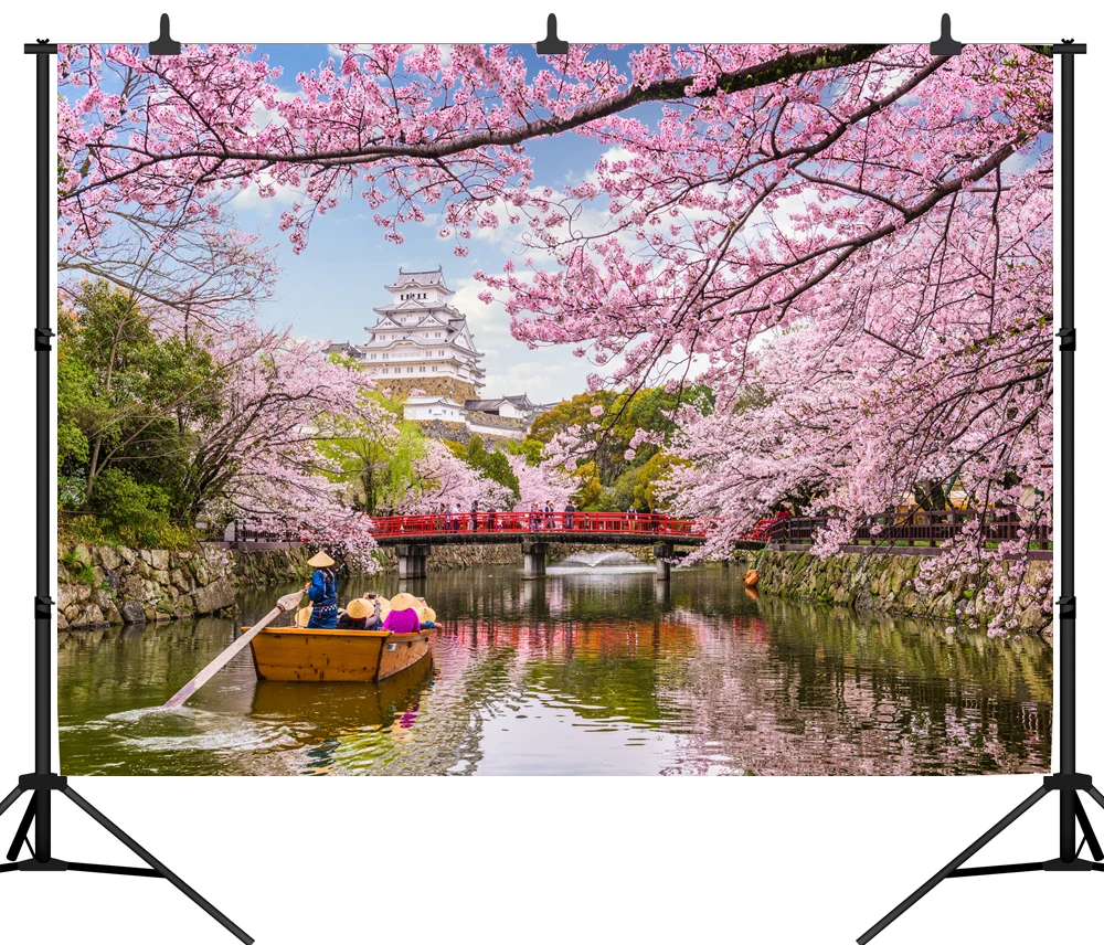 Capisco Виниловый фон для фотосессии природа вишня в цвету мост через реку фотографии дисплей Фон Фотокабины