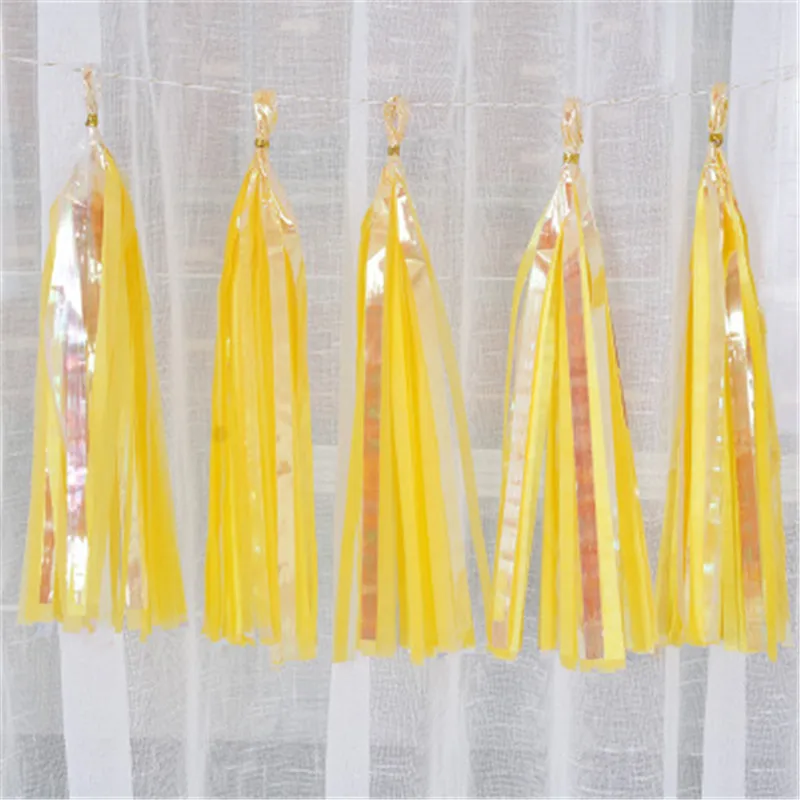 5 Yellow Tassel Радужные вечерние комплекты, металлические бумажные тарелки, тарелки, чашки, обертки для кексов, шторы, кисточки для русалки/единорога, для свадебной вечеринки - Цвет: 5 Yellow Tassel