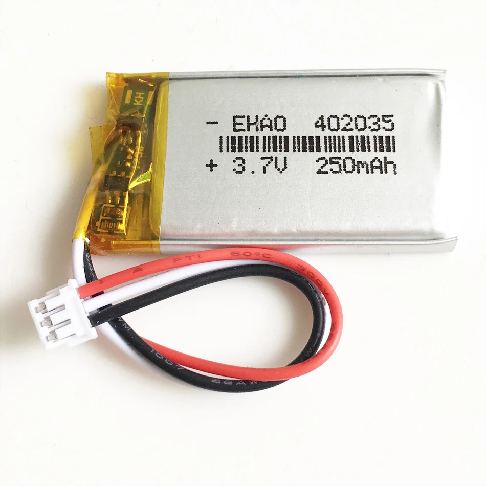 3,7 V 250 мА/ч, 402035 литиево-полимерный lipo Перезаряжаемые батарея JST 1,5 мм 3pin разъем для gps Mp3 gps bluetooth smart watch