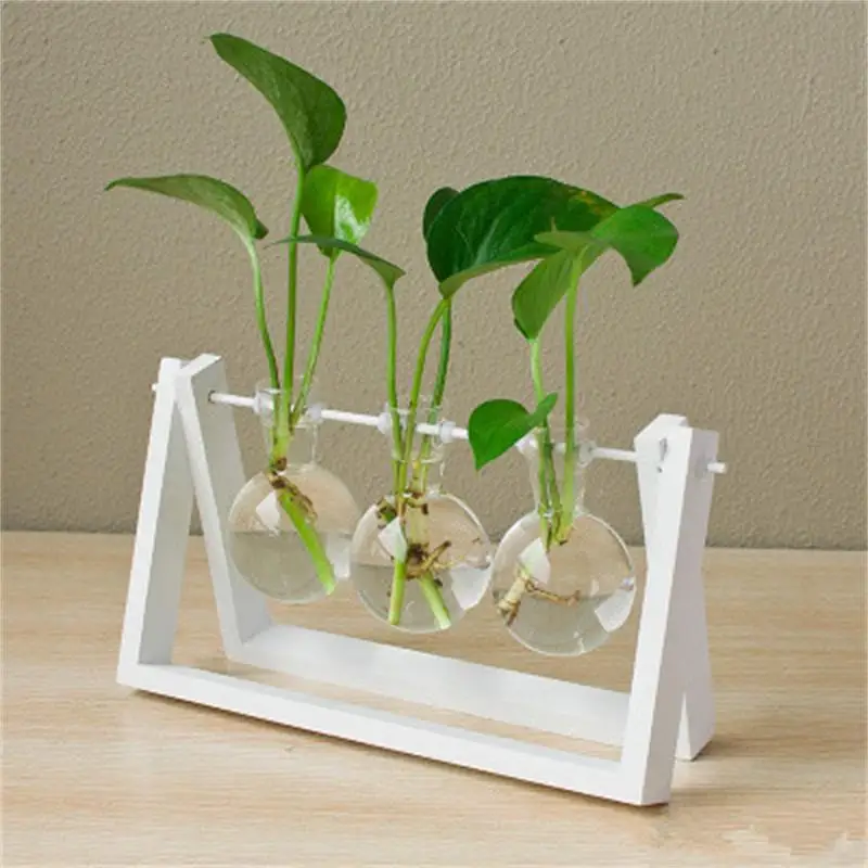 Винтажная креативная прозрачная стеклянная ваза деревянная рамка гидропонное