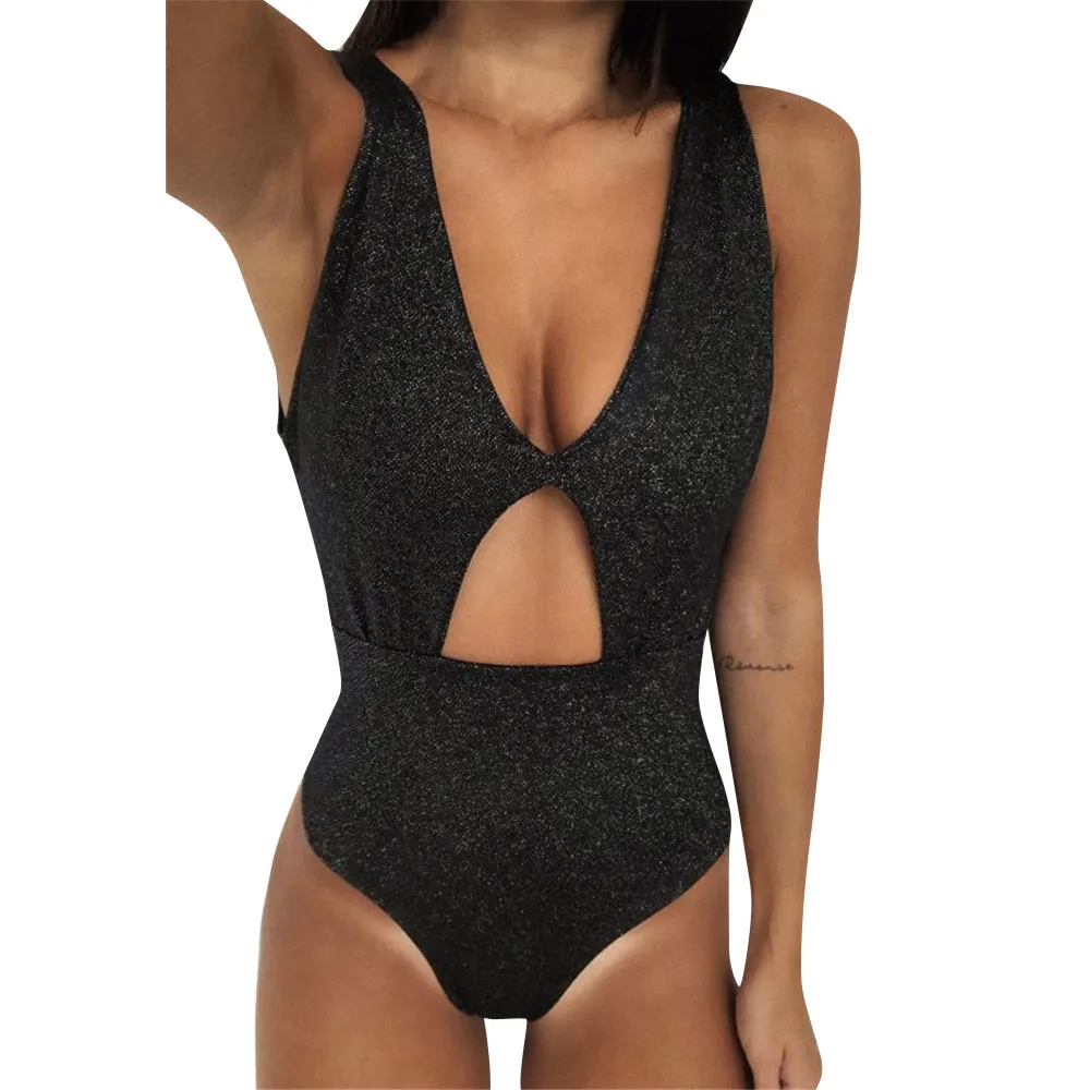 Женский купальник с открытой спиной SAGACE однотонное бикини глубоким v-образным