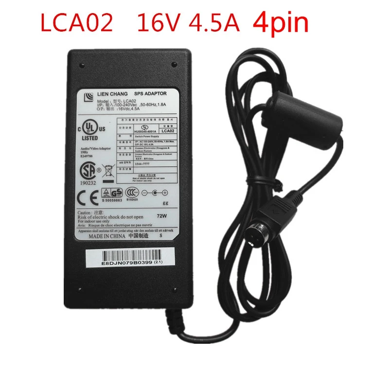 Новый оригинальный 16V 4.5A 4PIN адаптер зарядное устройство для LG Monitor LCA02 Замена 15V