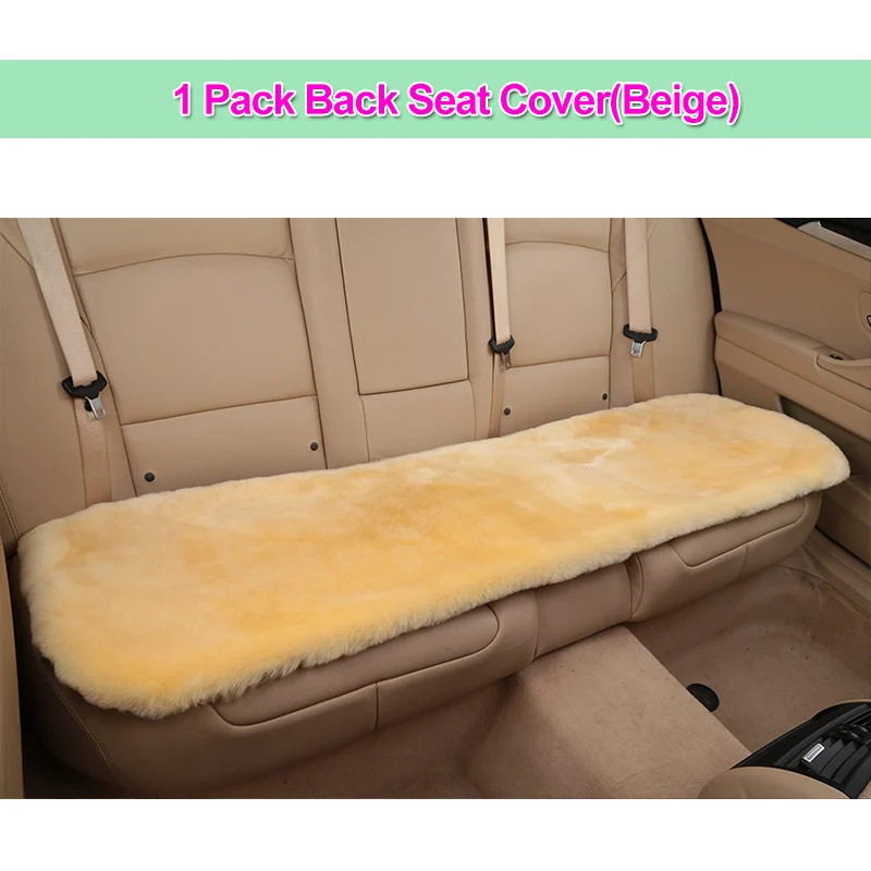 1Pcs Rear Beige Универсальный автомобильный чехол для сиденья из шерсти и меха для взрослых, Кожаная подушка для автомобиля, Аксессуары для автомобилей из австралийской овчины - Название цвета: 1Pcs Rear Beige