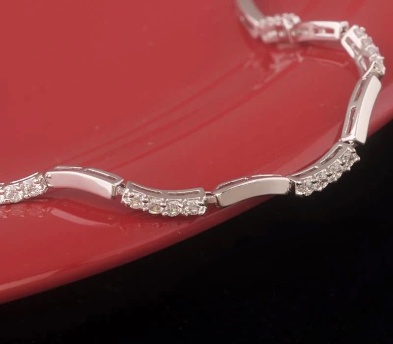 MxGxFam Fashion Link Bracelet Women Clear Round Stone White Gold Color Hot Sale | Bracelets