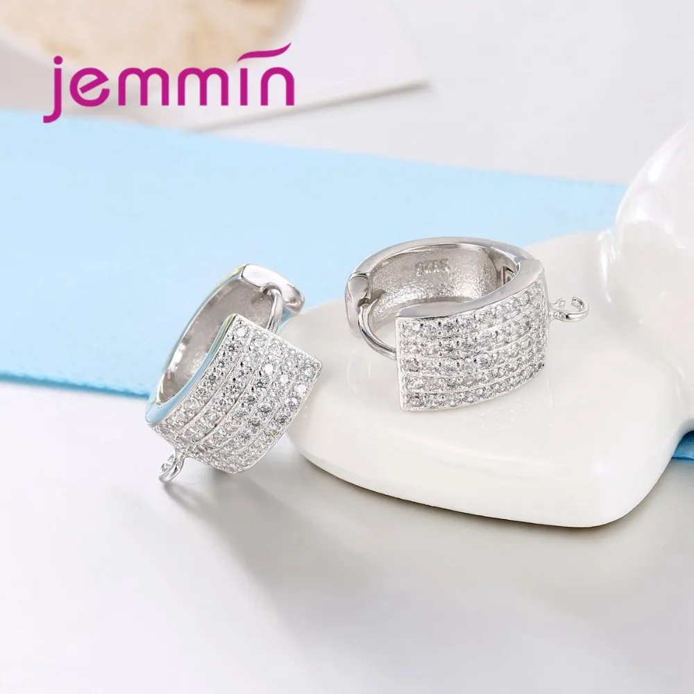 Круглые 925 пробы серебряные сережки с прозрачными микро-стразами для