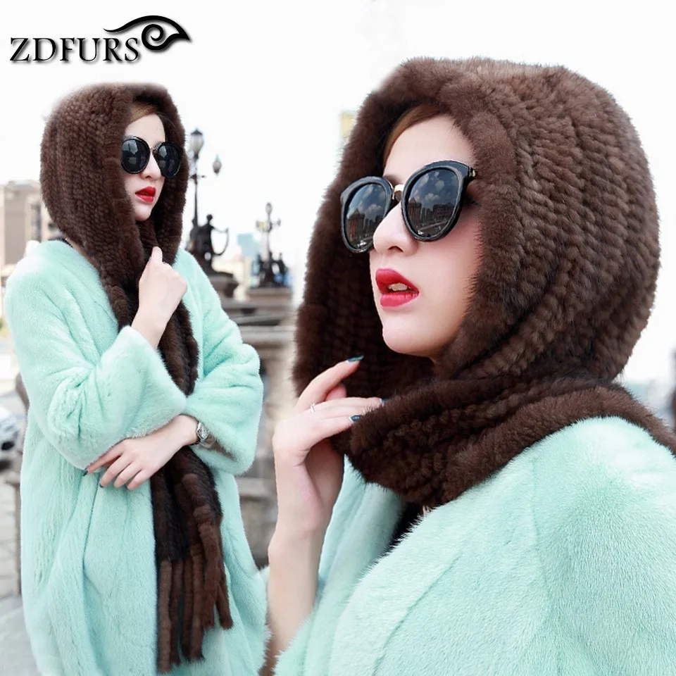 ZDFURS* зимняя теплая норковая меховая шапка шарф женская Норковая кепка вязаная шапка шарф цельный теплый шарф для женщин ZDH-161006