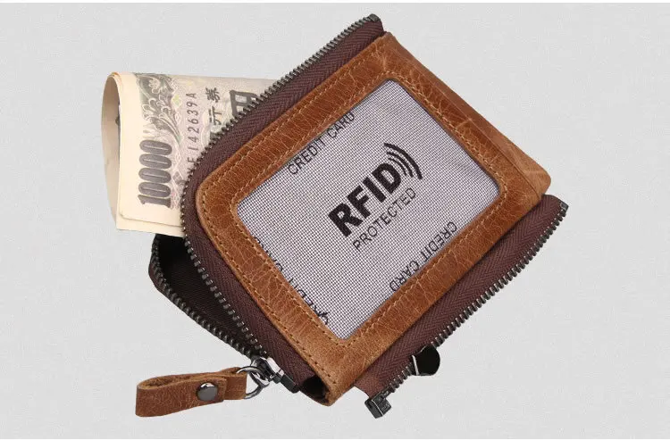 Genuine Crazy Horse Leather Wallet Men RFID Protection Removable Coin Purse Male Patchwork Designer Credit Card Wallet carteira