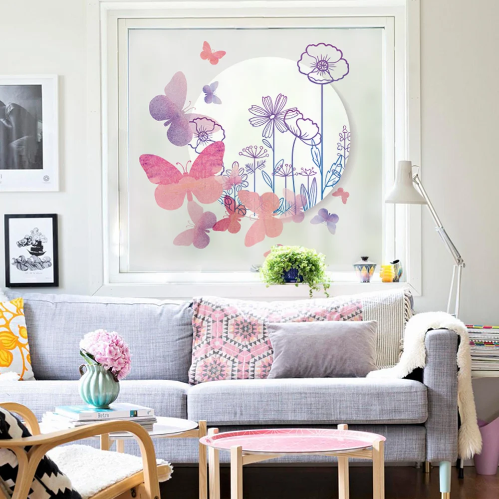 Dicor красивая бабочка Романтические цветы матовая оконная пленка витражная