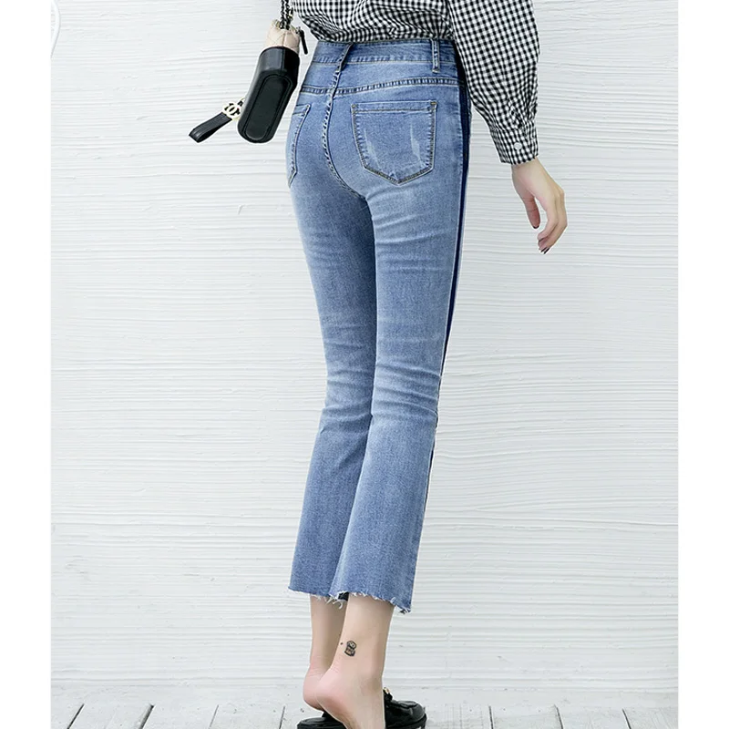 Женские эластичные брюки до щиколотки Облегающие расклешенные джинсы со