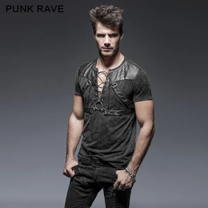 Punk Rave Men's Shirt T-shirt Gothic Goth Steampunk Steam Rock Heavy Metal Black Top Short sleeve T424