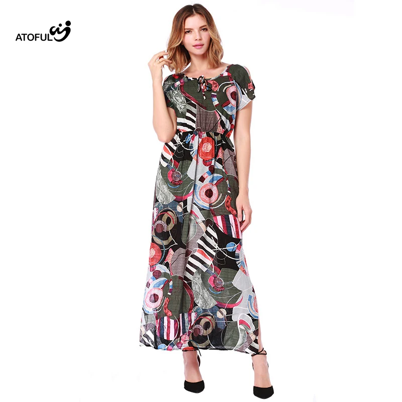 ATOFUL 2018 новое летнее платье женские талии без бретелек разрез Пляж Boho вечерние