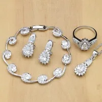 Повседневные 925 пробы серебряные Ювелирные наборы с черным кубическим цирконием украшения для женщин серьги/кулон/кольца/браслет/ожерелье наборы