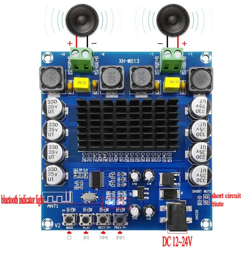 TDA7498 100 Вт X2 Bluetooth ресивер аудио цифровой усилитель плата DC12-24V Плата усилителя |