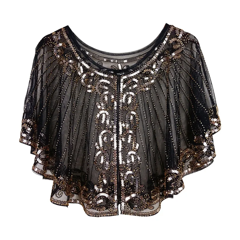 Gold Capelet Винтажная Женская шаль 1920 s с воланами, накидка с пайетками, вечерняя накидка - Цвет: Gold Capelet