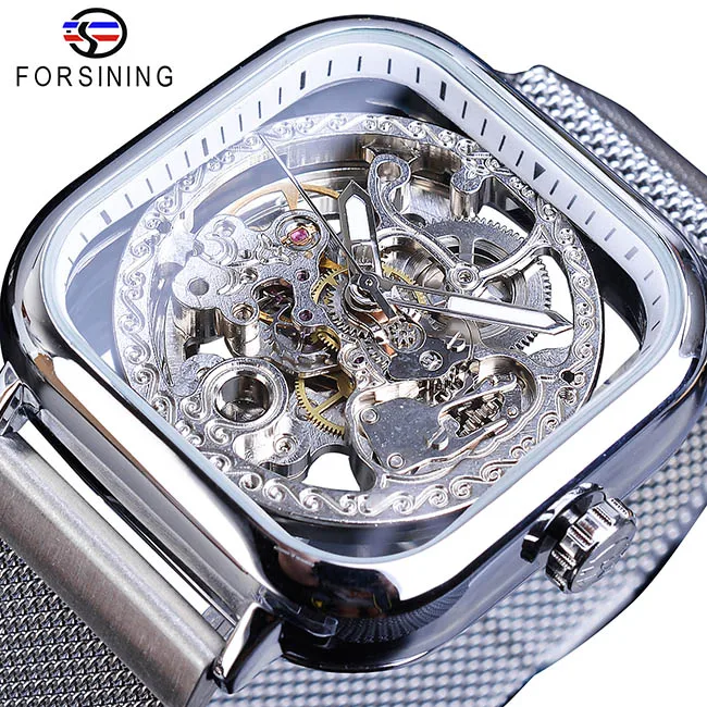 GMT1148-3 Forsining, мужские механические часы, автоматические, самозаводные, золотые, прозрачные, модные, сетчатые, стальные, наручные часы, скелет, мужские, горячие часы - Color: GMT1148-3