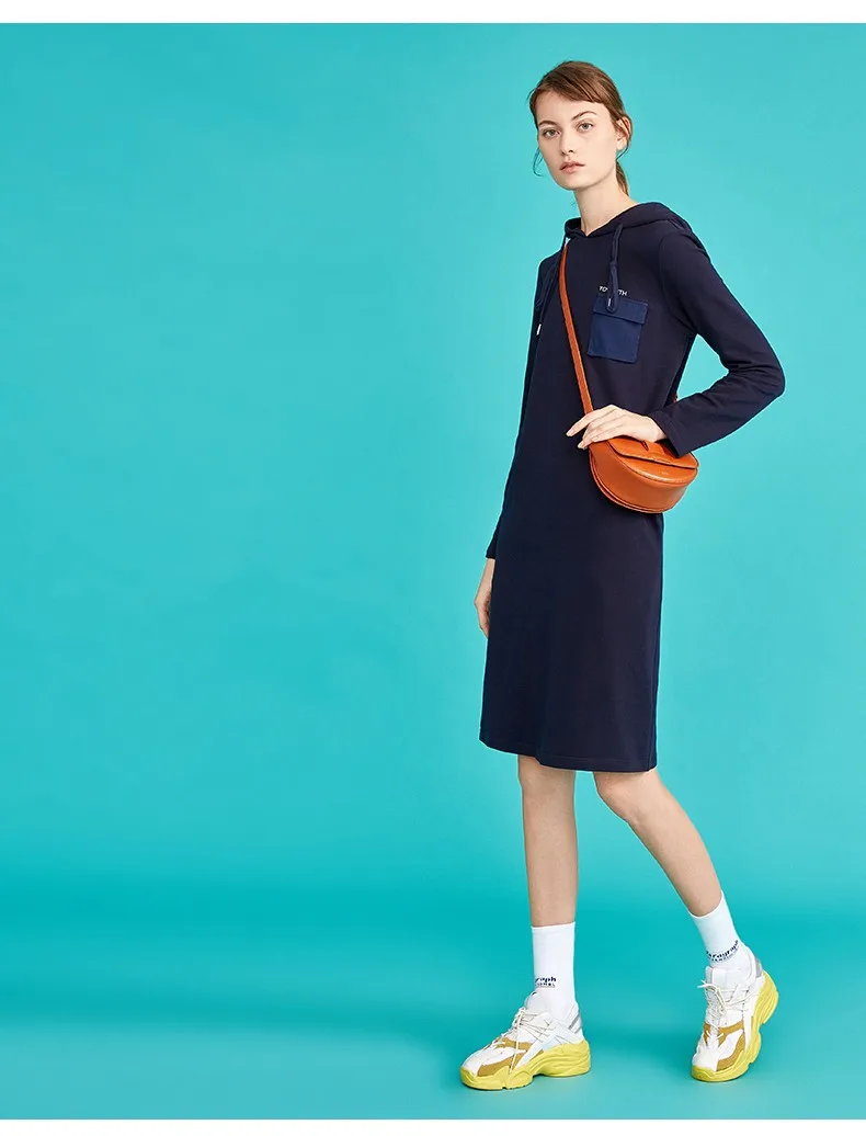 Toyouth Casual Women Jumper Dress Embroidery Pocket Female Skinny Dresses H-Line Brief Straight Loose Fashion Women Vestidos