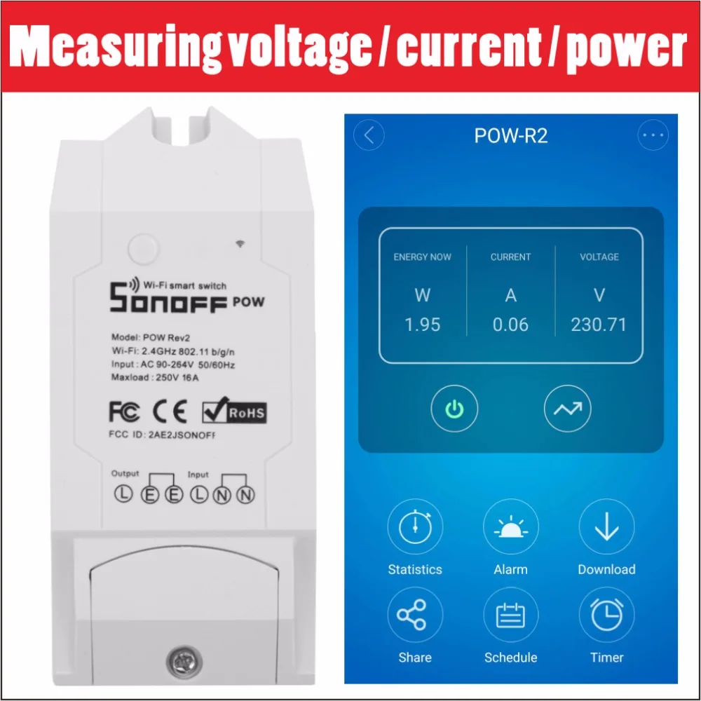 Sonoff Pow R2 16A Wifi умный переключатель монитор энергопотребление дом измерительные