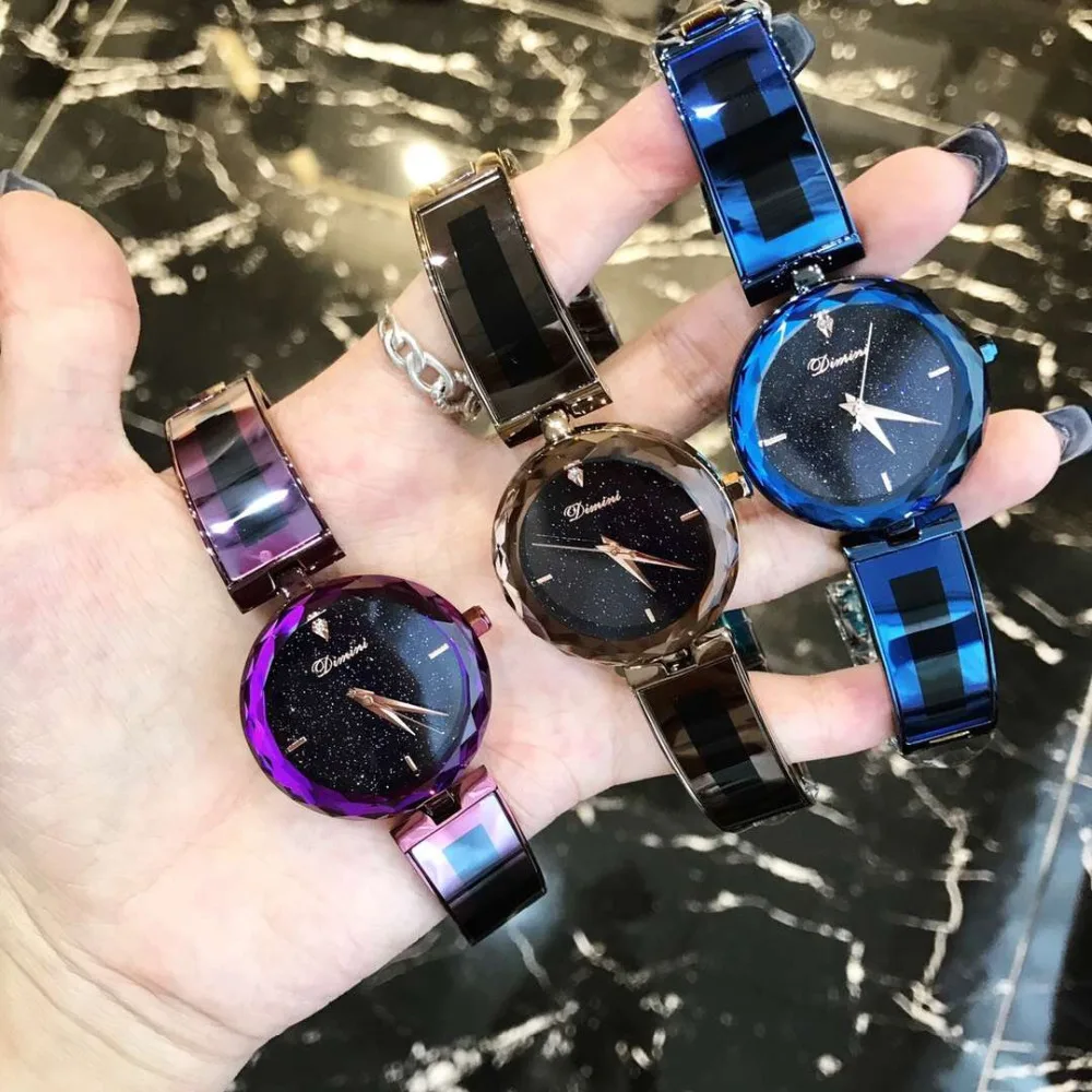 Часы наручные женские с многогранным стеклянным браслетом водонепроницаемые