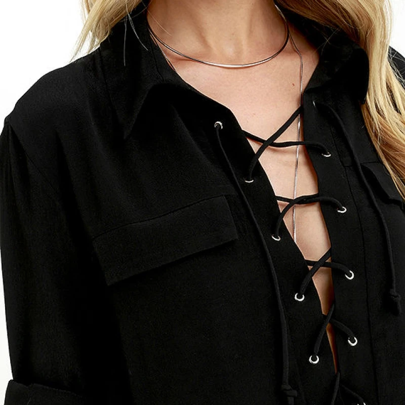 Женская блузка HDY Haoduoyi с длинным рукавом на шнурках|women fashion shirt|women shirtsautumn shirt |