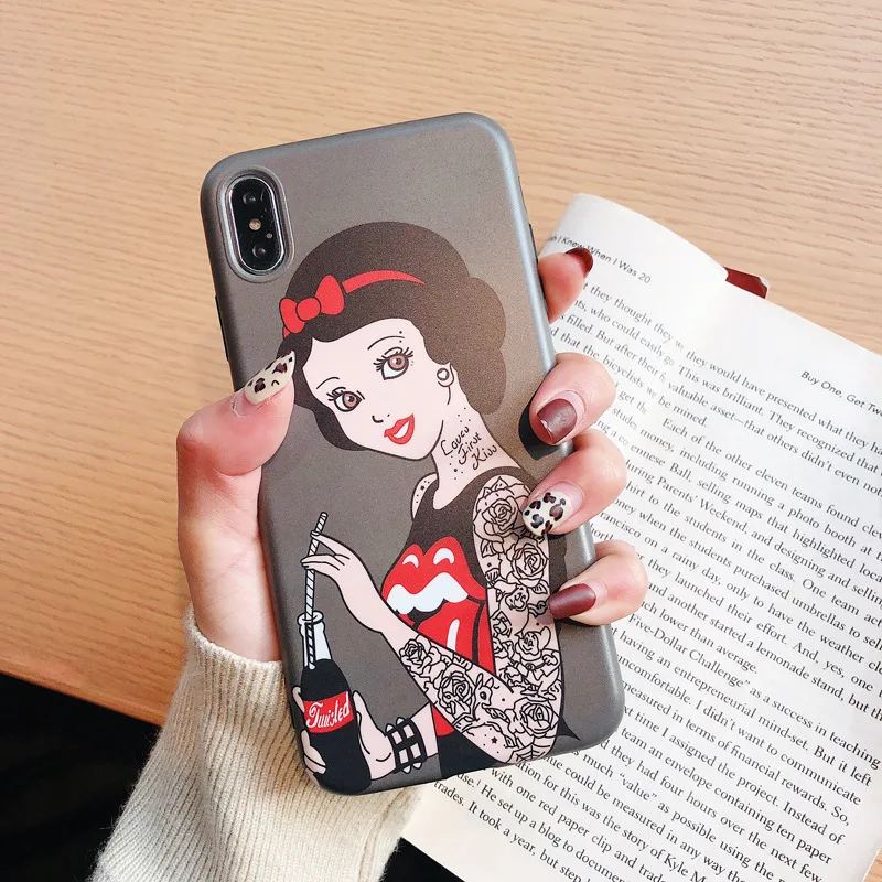 Spoof Princess Snow White Tattoo IphoneXS Max Phone Case for Apple 8plus Girl All-inclusive IMD Soft |
