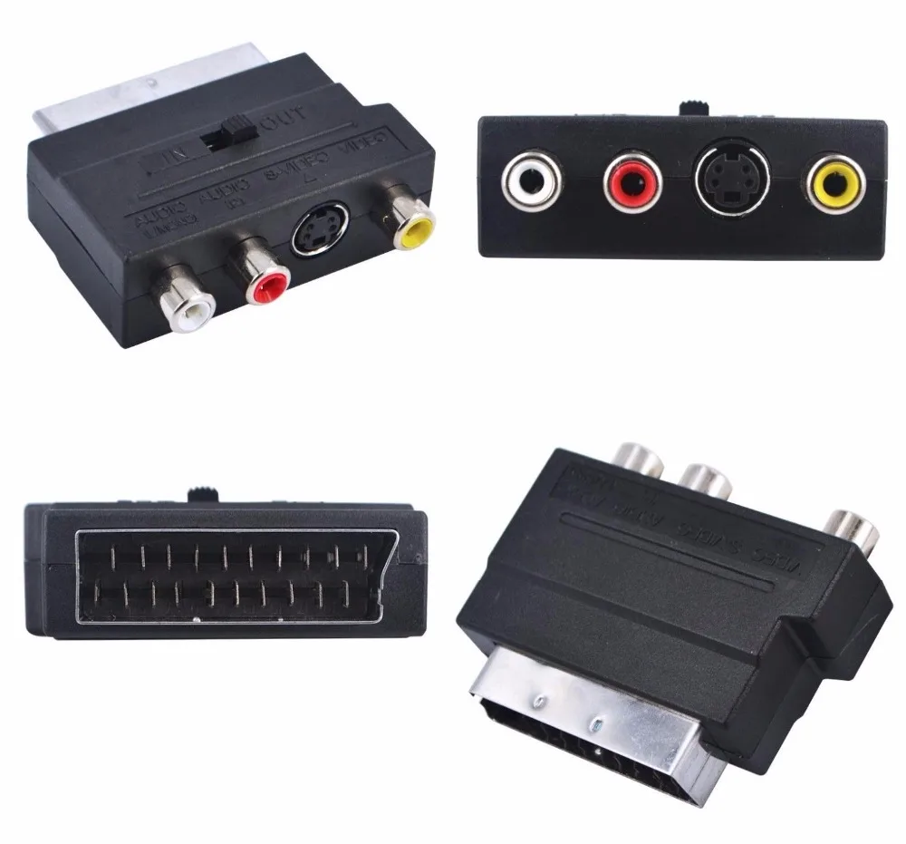 Адаптер SCART AV блок для 3 RCA Phono композитный s видео с переключателем