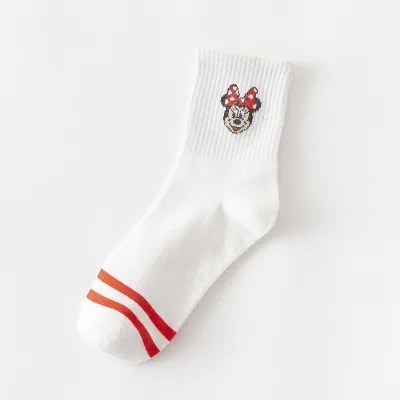 Minnie1 Фабричные женские носки в стиле Харадзюку С героями мультфильмов; милые женские повседневные носки с Микки Маусом; хлопковые носки в белую полоску - Color: Minnie1