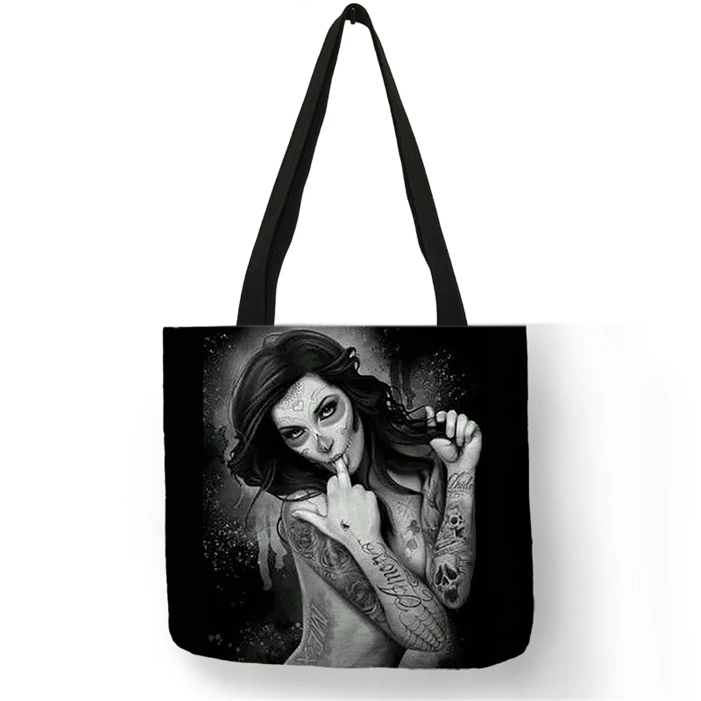 Новое поступление сумка на плечо Bolsa De Hombro Tatoos Искусство Череп льняные складные