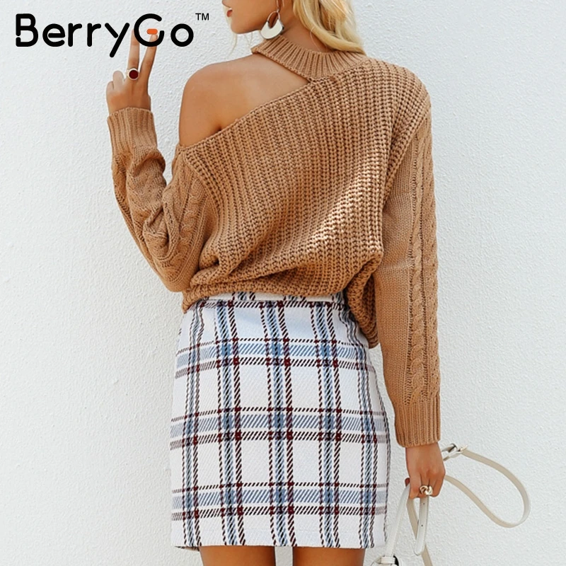 Твидовая мини-юбка BerryGo с молнией спереди в клеточку для женщин 2018 модная