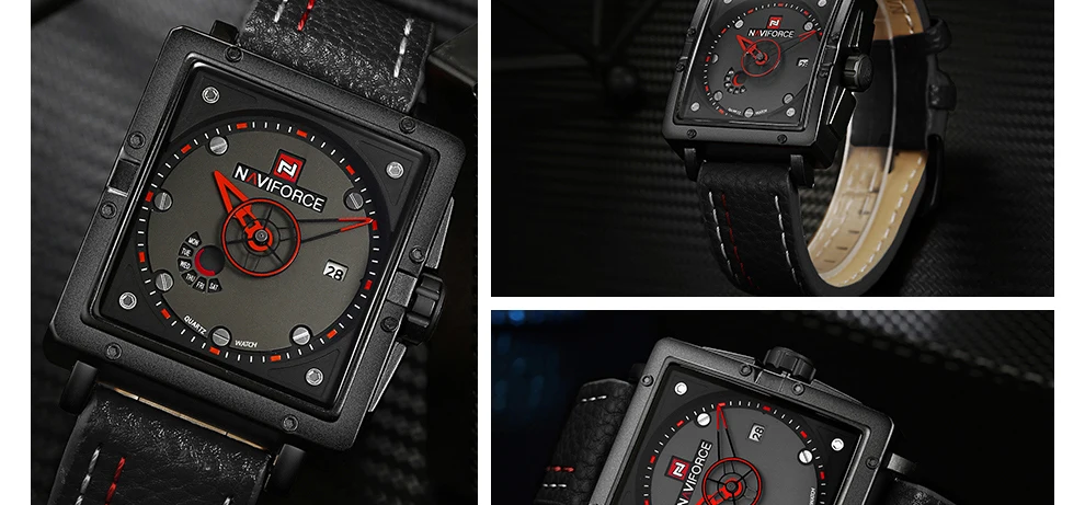 NAVIFORCE большой циферблат Для мужчин творческие спортивные часы Мода Водонепроницаемый кожаный ремешок Кварцевые наручные часы мужской Relogio Masculino