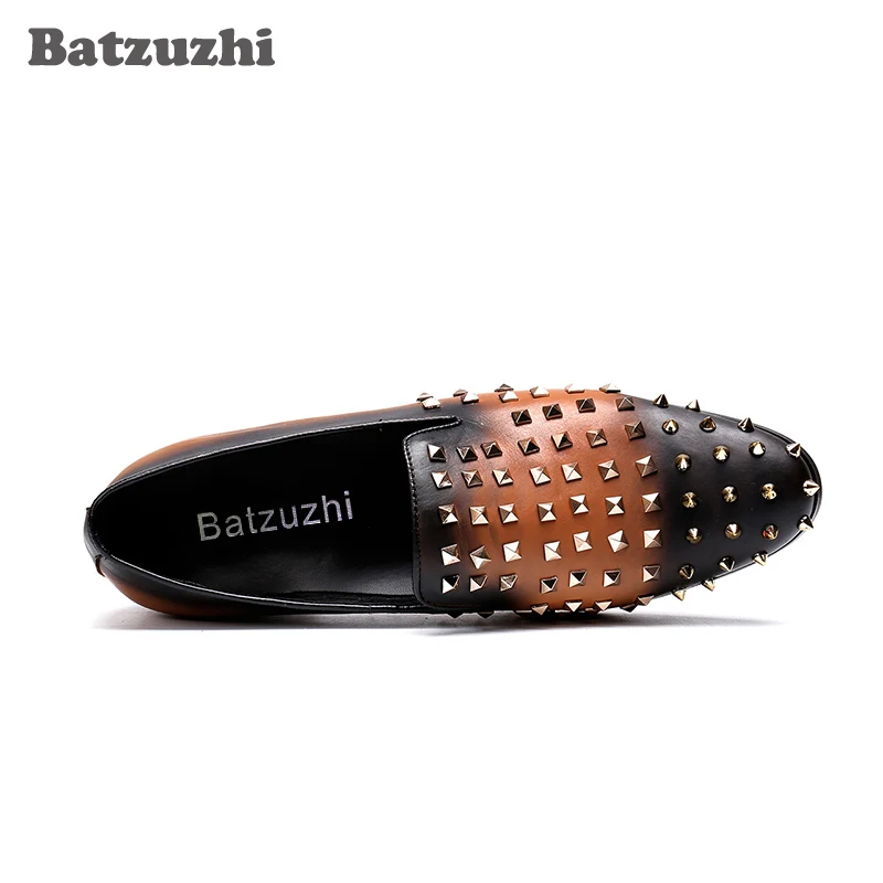 Batzuzhi Handmade Men Leather Shoes Casual Round Toe Rivets Loafers Flats Party Big Sizes US6-12 EU38-46 | Обувь