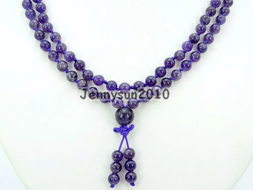 

Натуральные драгоценные камни Ame-thyst 6 мм, буддийские бусины 108, Молитвенное Ожерелье «мала узел», многофункциональное 5 нитей/упаковка