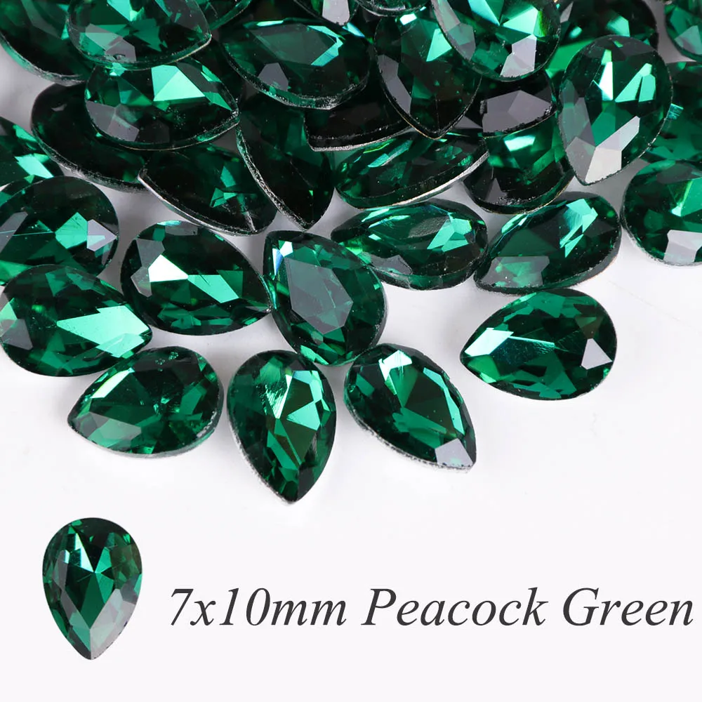 Peacock Green 7x10mm 10 шт. дизайн ногтей Стразы из горного хрусталя в форме капли бриллианта Блестящий 3D Шарм Блеск драгоценный камень Маникюр украшения аксессуары JI030 - Цвет: Peacock Green 7x10mm