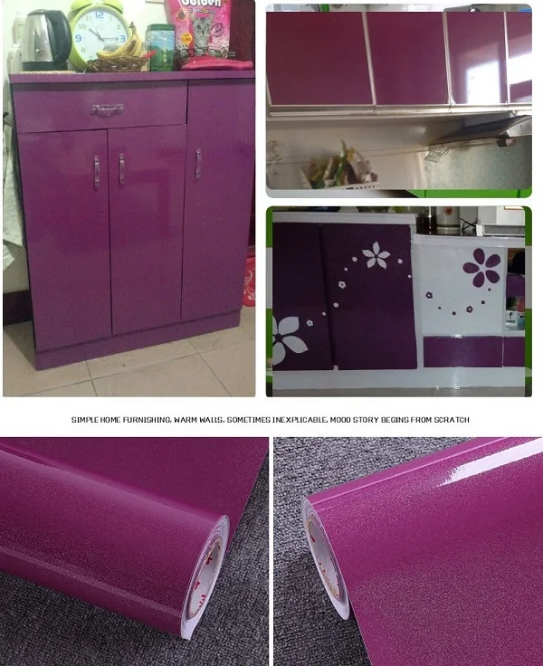Purple 3M Glossy DIY Adhesive Vinyl Film Furniture Renovation Stickers Kitchen Cabinet Contact Paper Waterproof Self adhesive Wallpaper - Цвет: Purple