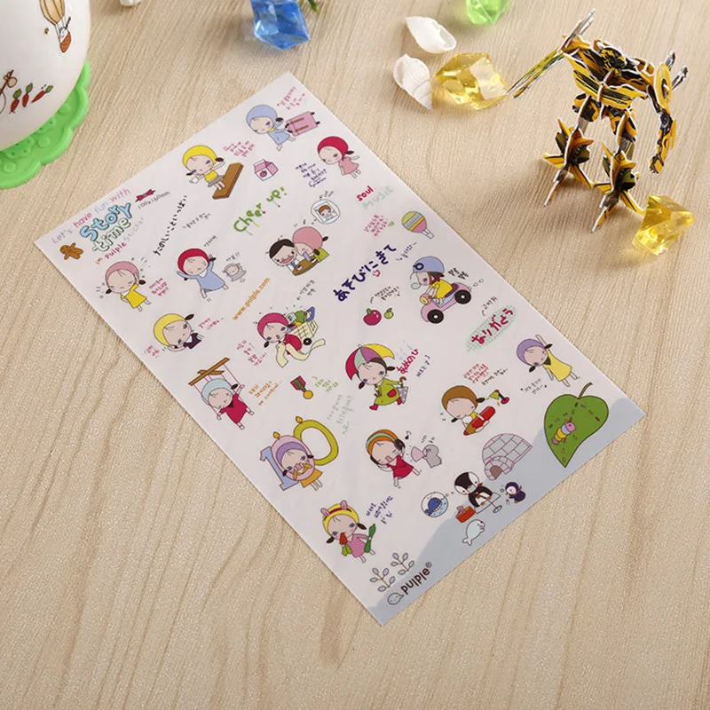 (6 листов/партия) милые маленькие девочки прозрачные ПВХ декоративные наклейки