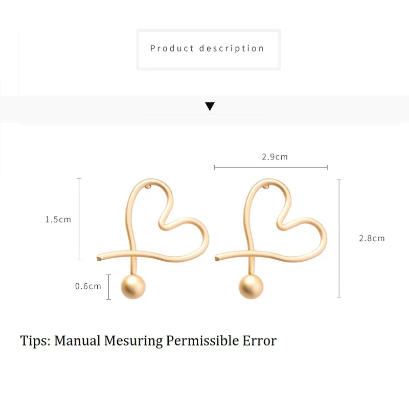 2019 New Fashion Trendy Simple Gold Heart Drop Earrings for Women Female Sweet Grils Earring Jewelry Bijoux Dropship | Украшения и