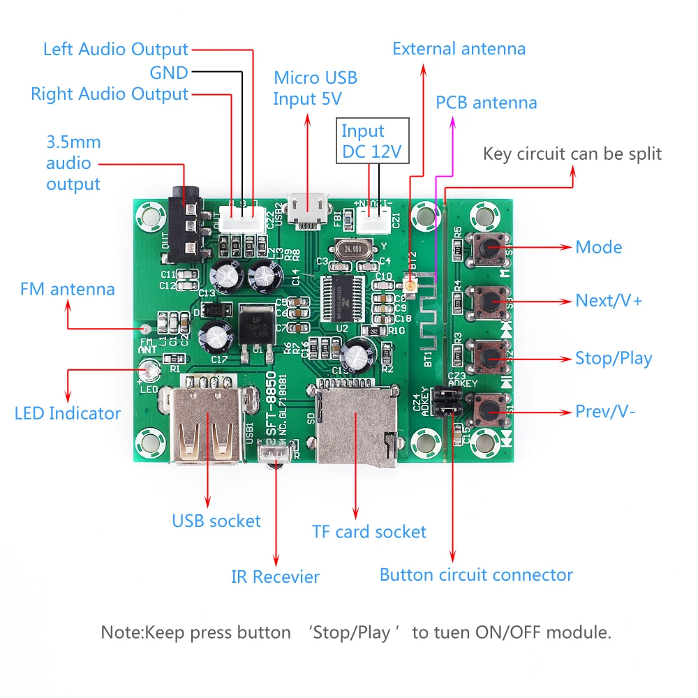 Fm-приемник беспроводной Bluetooth модуль V4.2 декодер плата модуль для MP3 APE FLAC WAV поддержка USB TF карта FM приемник