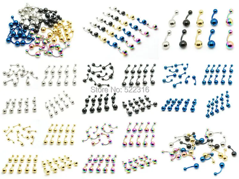 10 шт. серебряные черные синие золотые радужные кольца на живот из нержавеющей