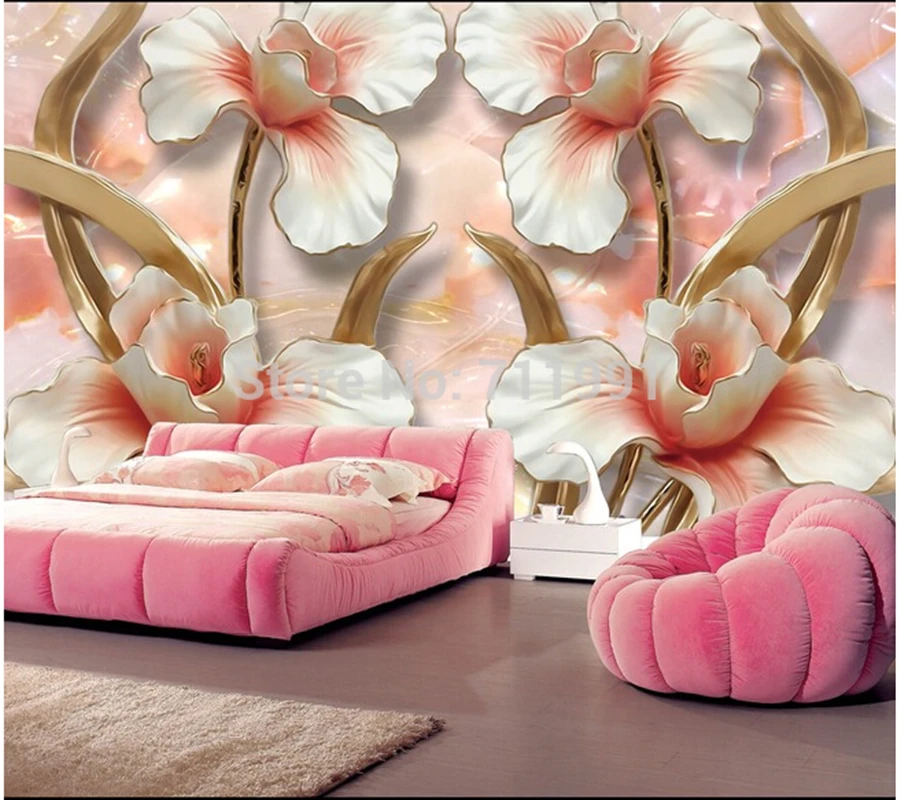 На заказ большие обои роспись трехмерный Рельефный цветок для ТВ гостиной