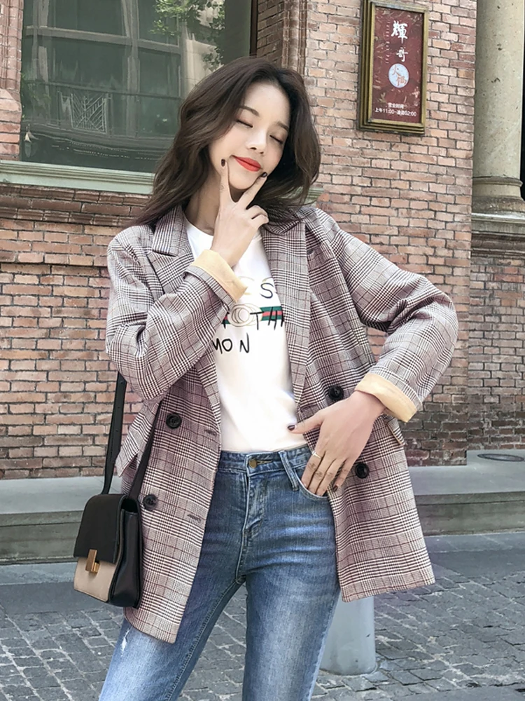 

British casual fashion suit spring and autumn new plaid retro chic small suit jacket female loose wild Women high quality Ms