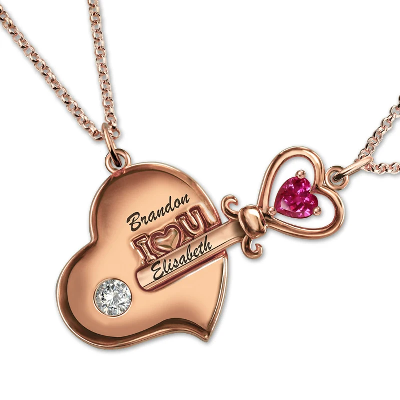 Женское ожерелье с именем на заказ надписью Key to My Heart из камня серебро 925 пробы