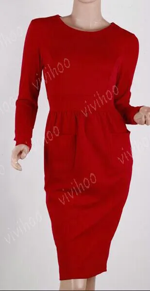 Новинка современные женщины стиль . длинный рукав круглый воротник платье с