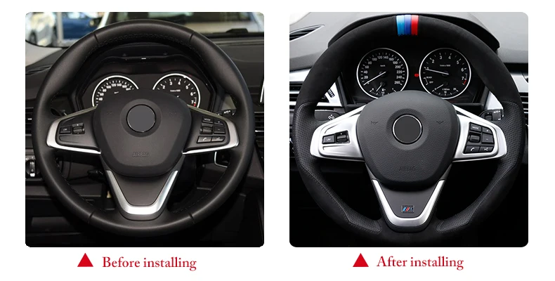

Hand sewing custom Black Suede Black Leather Car Steering Wheel Cover for BMW 220i 218i 225xe