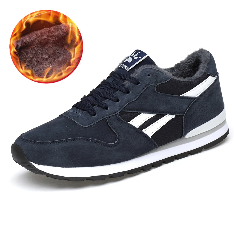 Blue 01 Valstone/мужские зимние кроссовки из натуральной кожи; Теплая обувь с плюшевой подкладкой; дышащая повседневная обувь на плоской подошве; прогулочная обувь; hombres - Цвет: Blue 01
