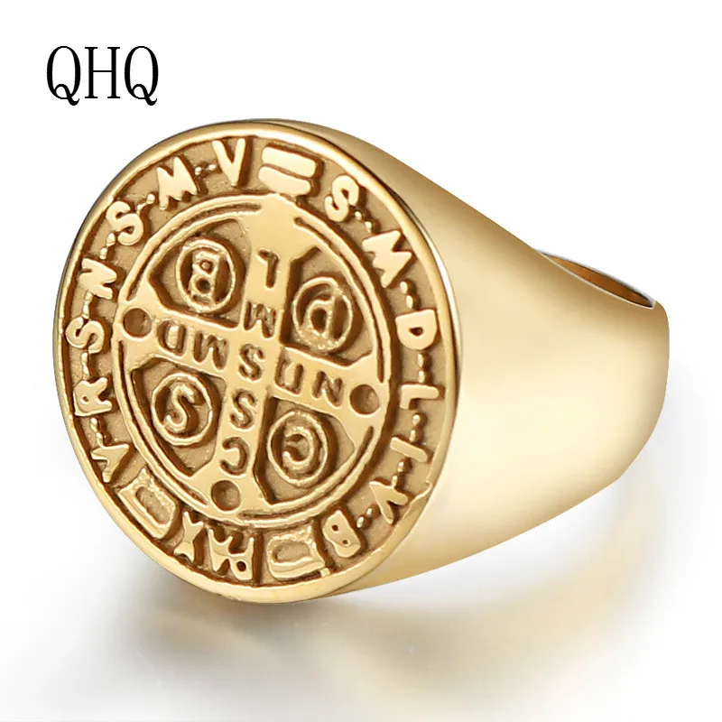 Мужское кольцо QHQ модное из 100% титановой стали с поперечной нитью в стиле ретро
